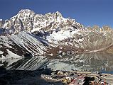 Gokyo 2 2 Gokyo Lake And Gokyo Early Morning The peak to the south of the Renjo La is mirrored in the third Gokyo Lake in the early morning sun.